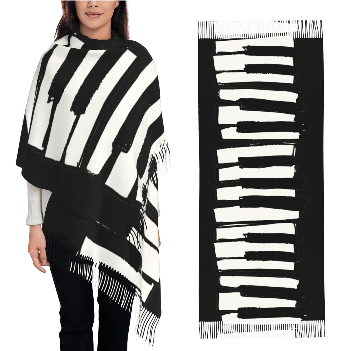Pashmina Wrap Large - Minimalistische pianotoetsen sjaal voor dames warme
