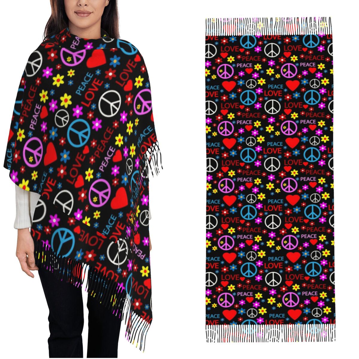 Pashmina Wrap Large - Peace Foral Love Patroon Sjaal voor