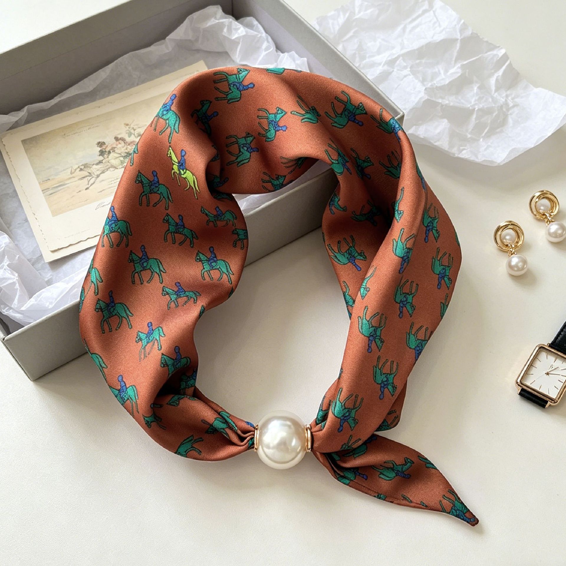 Ascot Neck Scarf - Luxe Knight Pearl magnetische sjaal dames