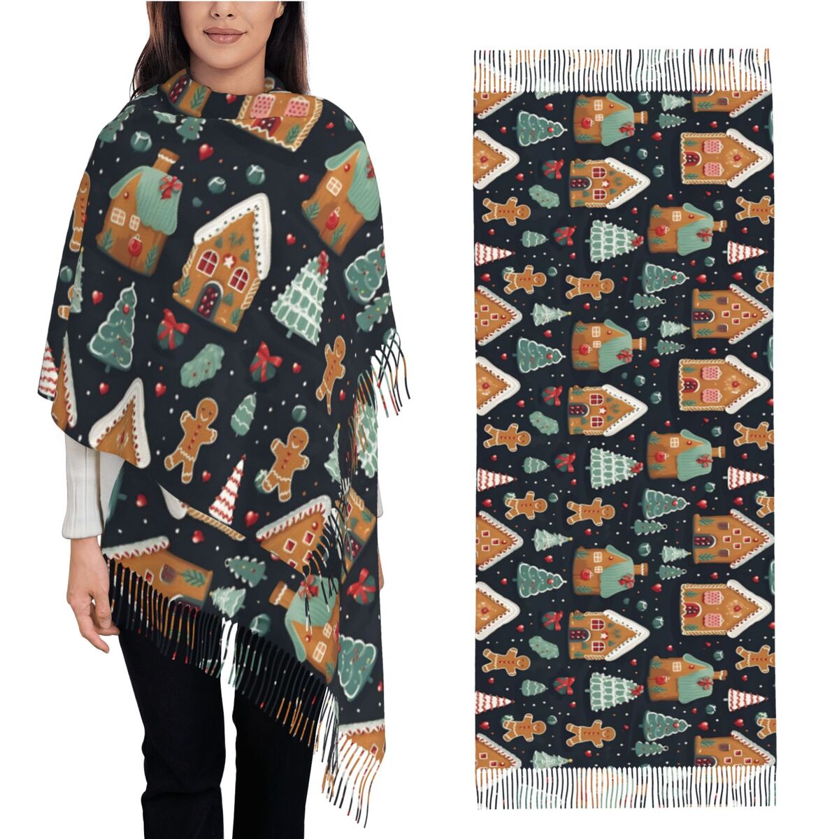 Pashmina Wrap Large - Christmas Delight-Grillige Peperkoekjes & Feestelijke Sjaals